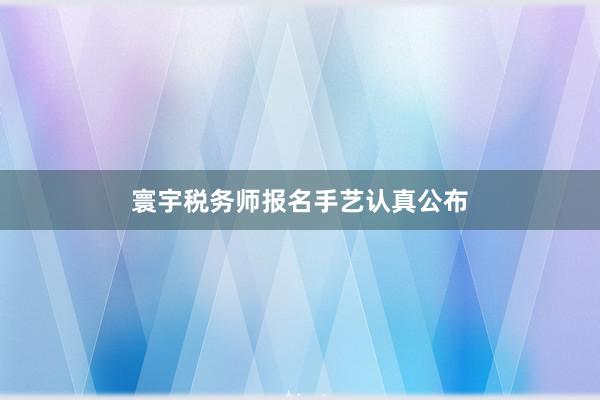 寰宇税务师报名手艺认真公布